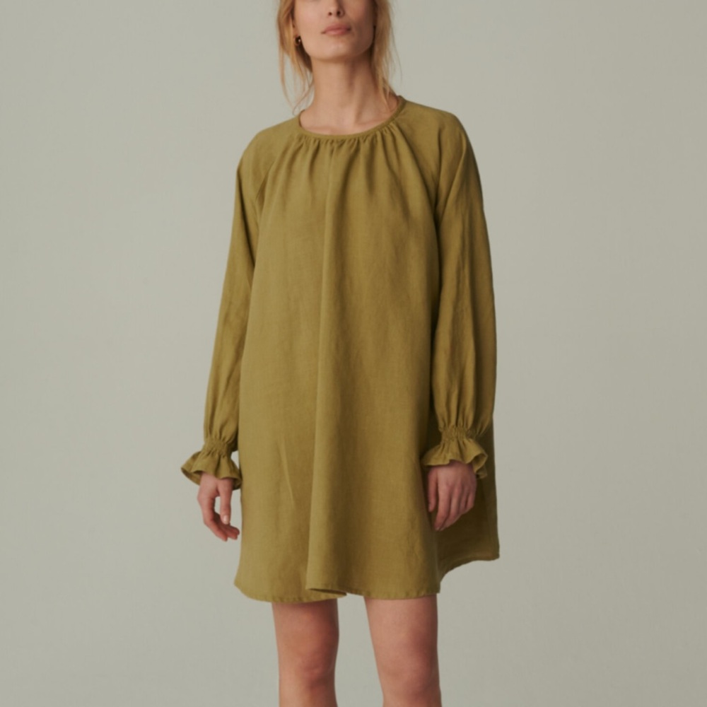 Linenfox Olive Green Agata Linen Dress